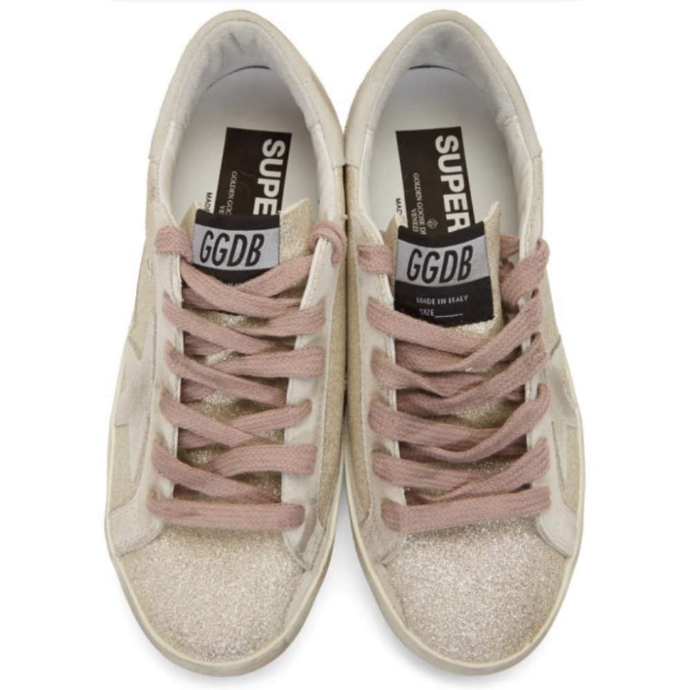 Limited Edition Golden Goose Superstar Glitter Pink Lace Low Top Sneakers 38